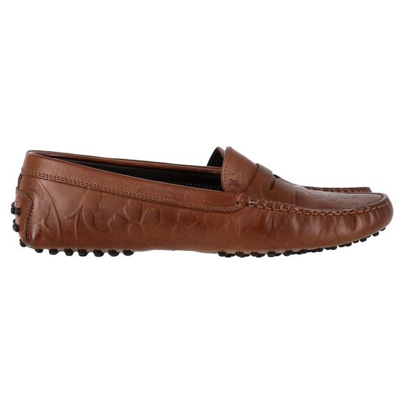 Tod's Gommino Embossed Driving Shoes in Brown Leather - Picture 1 of 7